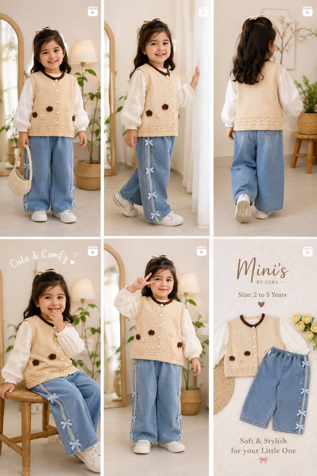 🤎🩵 Cozy Knits & Denim Bows 🩵🤎