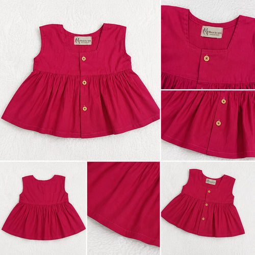 Red sleeveless gathered peplum lawn top for girls