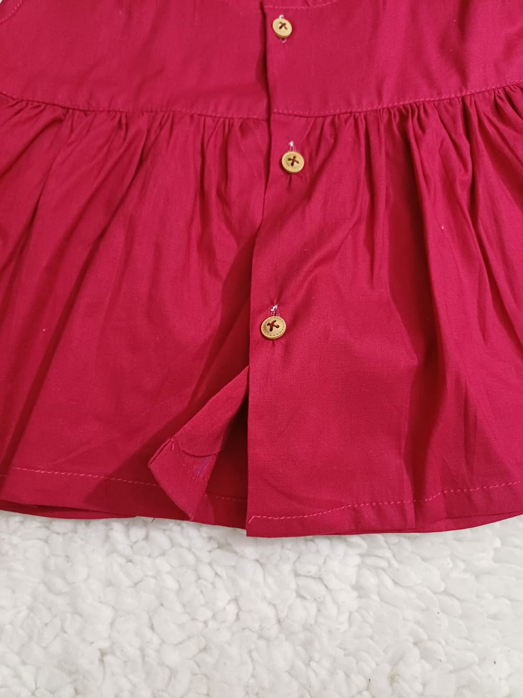 Red girls lawn top button and gathered detailing