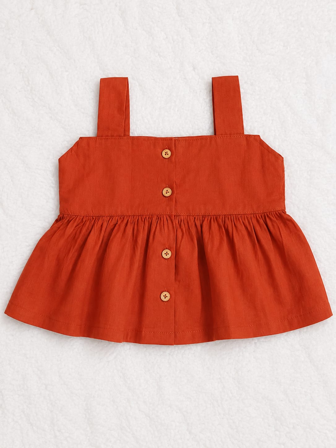 Rust orange strap-style lawn top for girls
