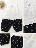 Black and white embroidered girls lawn outfit with floral trousers